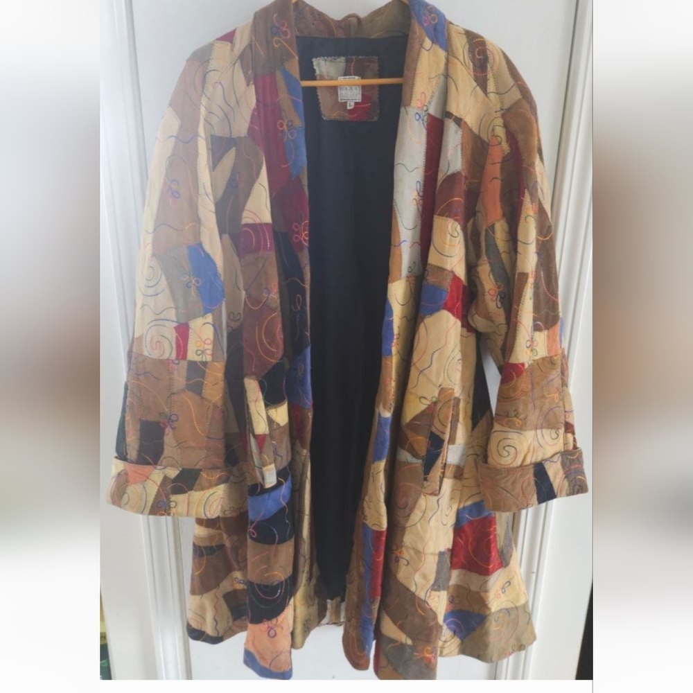 Vintage Leather Multicolor Patchwork Women's Jacket,size L - Picture 1 of 11